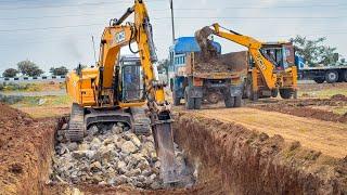 JCB JS205 Excavator Dig Diesel Tank JCB 3dx Loading Mud in Truck for New Fuel Station | Jcb video