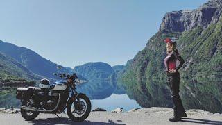 Western Norway roads - solo female motorcycle trip on Triumph Bonneville T100 across Scandinavia