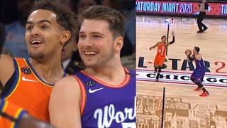 Luka Doncic hits from halfcourt over Trae Young | 2020 NBA Rising Stars Game