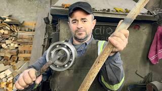 INSANE DIY Damascus Knife from Car Spring & Bearing. Extreme Knife Making & Blacksmithing Tutorial.