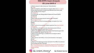 RRB NTPC 5 June 3rd Shift Exam Analysis. Railway NTPC Paper Solution Today#rrbntpc #rrb #shorts #yt