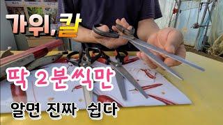 가위 가는법!!  딱 2분 누구나 잘들게 만들 수 있다 전지가위.쪽가위.칼가는법 How to sharpen a scissor knife.