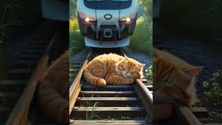 Chubby Orange Cat on Train Tracks #orangecat #cutecat #train #catvideos