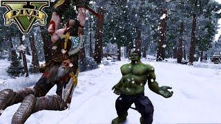 GTA 5 - Kratos vs The Hulk | 4K