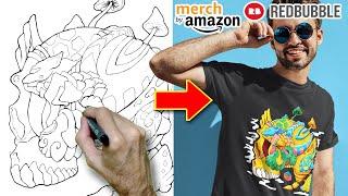 How I Design a T Shirt for Amazon and RedBubble ( Art Tutorial )