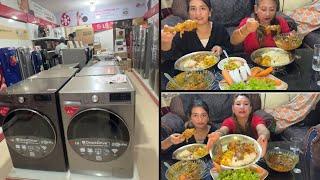 Eating pork gravy, chicken gravy, bandako achar || washing machine kinera lerayam #LG showroom bata