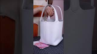 Pure white picotin, very special handmade leather handbag