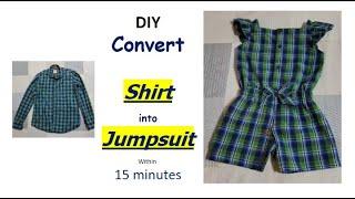 DIY Jumpsuit from Old Shirt | Cutting and Stitching full Video with English Subtitles| Recycle Ideas