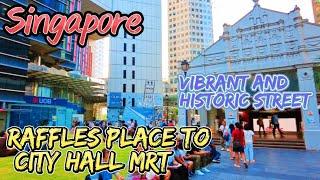 Discover Singapore Streets: 4K Walking Tour from Raffles Place to City Hall MRT.