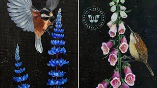 How to Paint a Bird with Lupine Acrylic Painting LIVE Tutorial