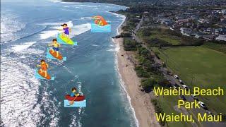 Aerial Drone View of Waiehu Beach Park.  Waiehu, Maui