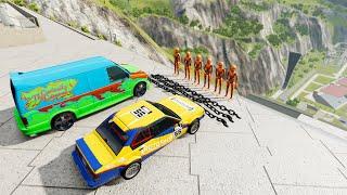 Crazy Vehicle Stairs Jumps Down With Crash Test Dummy & Giant Chain - BeamNG.drive Down Stairs Jumps