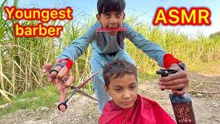 Asmr crazy youngest barber  in the world fast haircut