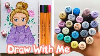 Draw With Me | Floral Girl - Finecolor Markers Art | no talking