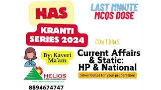 Kranti Series 2024 ! Part 6: Last Minute MCQs Dose (Current Affairs & Static) By Kaveri Ma'am