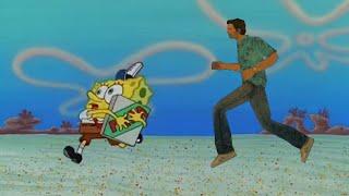 Tommy Vercetti trying to get a pizza from Spongebob