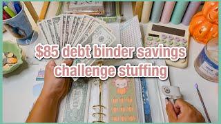 $85 debt binder stuffing | savings challenges | scratch offs & roll the dice | budgetwithamanda