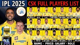 IPL 2025 - Chennai Super Kings Final Squad With Price | CSK Team 2025 Players List | CSK 2025 Squad