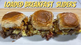 Hawaiian Roll Loaded Breakfast Sliders | Bacon, Sausage, Egg and Cheese Breakfast Sliders |