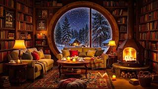 Warm and Cozy Reading Corner  Relaxing Jazz, Snowfall & Crackling Fireplace for Sleep