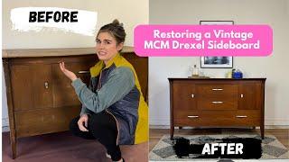 How to Restore a Vintage MCM Drexel Sideboard! Easy DIY Tutorial with Veneer Repairs