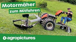 Motormäher zum Mitfahren | Ibex G2 mit Trittbrett, Wagen und Fernsteuerung | Mähen am Steilhang