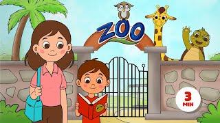 Learning Wild Zoo Animals. Funny Educational Cartoon for Kids. English Nursery Rhymes and Songs