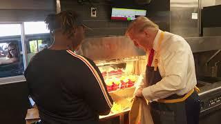 Donald Trump makes fries at McDonald's