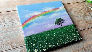 rainbow landscape painting / easy acrylic painting ideas for beginners ️