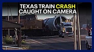 Train crash caught on camera: Train crashes into tractor-trailer in West Texas