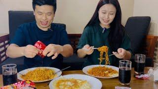 3X korean spicy noodles challenge with sis - behind the scene - Brighter  tried to kill me