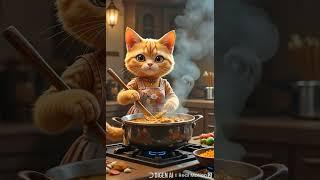 Cute Orange Fatima cat is cooking in her lovely kitchen ️