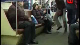 Crazy Russian rides a fire extinguisher in the subway LOL