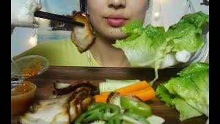 【咀嚼音 吃播】包猪肉！吃货 美食 软软 eating sound real sound