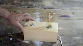 Retro table lamp with Edison bulb from solid wood