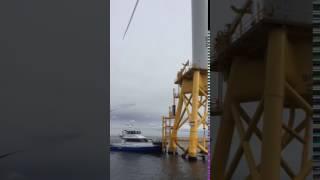 Transferring from service vessel to offshore turbine, Block Island Wind Farm