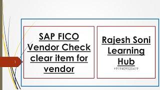 SAP FICO Vendor Check clear item for vendor