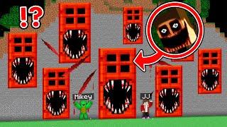 JJ and Mikey Found Scary Mimic Long Spider Inside Blood Doors at Night in Minecraft - Maizen?!