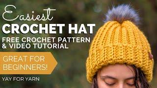 How to Crochet a Hat (From a Rectangle!) - EASIEST Free Crochet Hat Pattern for Beginners