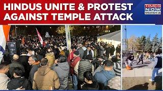 Outrage Over Temple Attacks In Canada, Indians Stage Protest Outside Hindu Sabha In Brampton