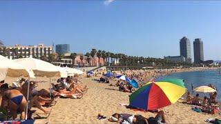 Barceloneta Beach Morning Walk in July 2021 - Barcelona Spain Best Beaches