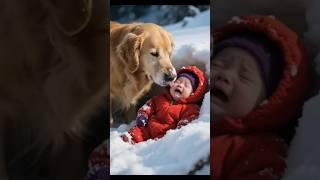 The brave dog saves a baby from desaster #ai #cartoon #dog