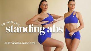 30 MIN STANDING ABS CARDIO- No Jumping | Core Focused Walking Cardio Step