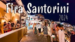 Fira Santorini, walking tour 4k, nightlife, sunset, Santorini Greece 2024