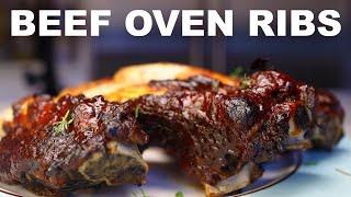 BBQ-style beef ribs in the oven | twice-baked potato