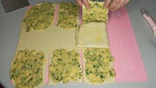 İlginç bir yöntemle maya yok oklava yok merdaneyle kat kat çıtır çıtır patatesli börek#börek