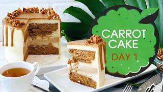 Healthy Vegan & Gluten-Free Carrot Cake | DAY 1. Sponge, salted caramel, filling cream and frosting