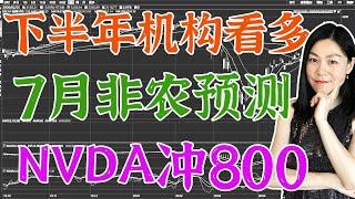 美股分析：阳光重仓英伟达冲800，经验总结。下半年机构普遍看多，7月非农相对乐观，下半年开局预测。