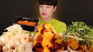 후라이드치킨 어니언치킨 양념치킨 먹방 (Feat. 배떡 로제떡볶이) sweet & onion & fried chicken rose tteokbokki asmr mukbang