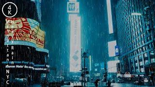 NYC Night Flash Flood Warning - Times Square, New York 4K